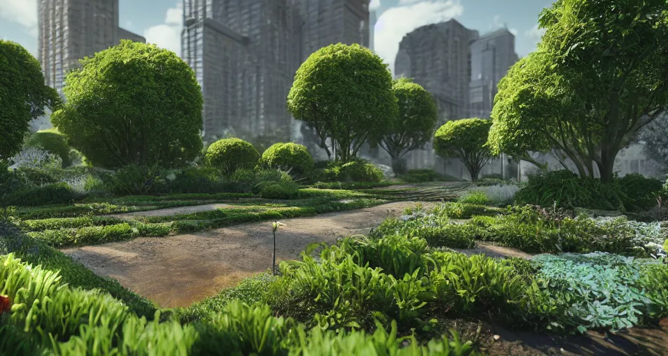 Image similar to gardens of the future, hyper realistic render, 8 k render, unreal engine 5 render