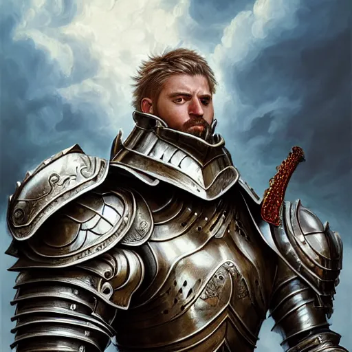 Prompt: a masterpiece ultrarealistic ultradetailed portrait of full armored magic knight strong man with sword baroque renaissance. wide angle, intricate, elegant, by stanley artgerm lau, wlop, rossdraws, james jean, andrei riabovitchev, marc simonetti, background by james jean, light by julie bell, porcelain skin. global illumination. vfx
