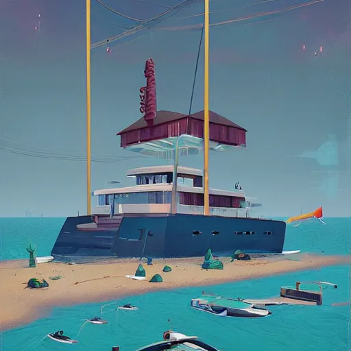 Image similar to yachting club by simon stalenhag