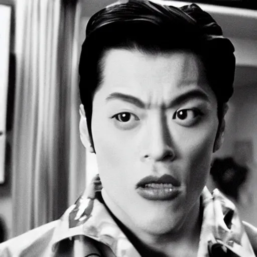 Image similar to a film still of Josuke Higashikata from Jojolion in ''Mulholland Drive''(2001)