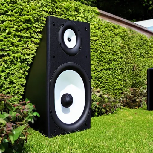 Prompt: a garden with speakers growing