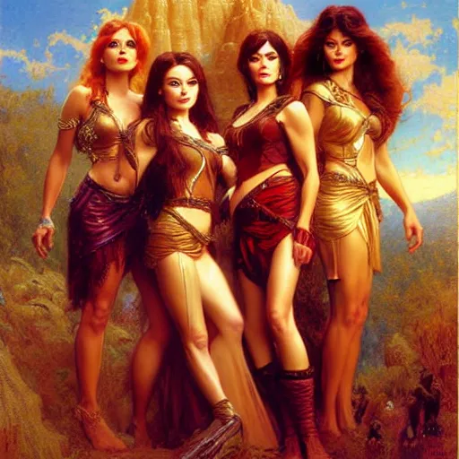 Image similar to the charmed ones as 3 brothers. highly detailed painting by gaston bussiere, craig mullins, j. c. leyendecker, 8 k