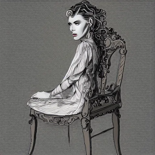 Image similar to a beautiful female in the form of a chair, concept illustration in intricate detail, 8 k