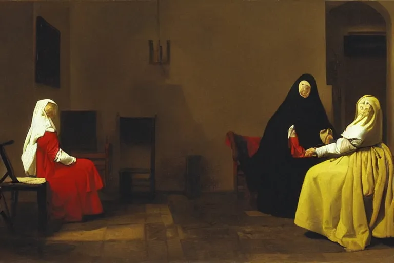 Image similar to 3 women mourning, pieter de hooch, ary scheffer