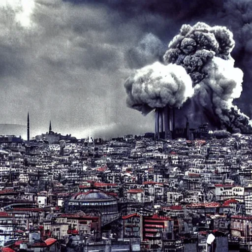 Prompt: atomic bomb blast in istanbul, realistic, hdr,