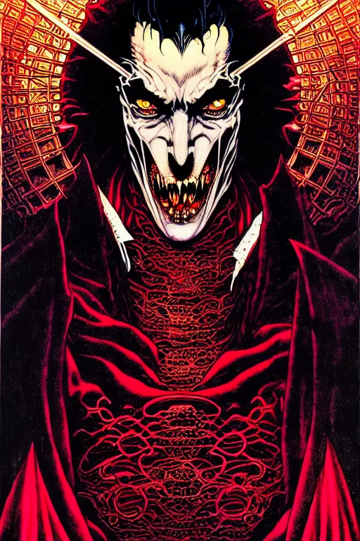 Image similar to portrait of dracula, symmetrical, by yoichi hatakenaka, masamune shirow, josan gonzales and dan mumford, ayami kojima, takato yamamoto, barclay shaw, karol bak, yukito kishiro