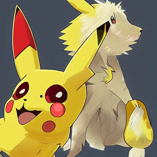 Image similar to A hybrid of pikachu and a blond terrier anime art, pokemon, digital art, detailed, award winning