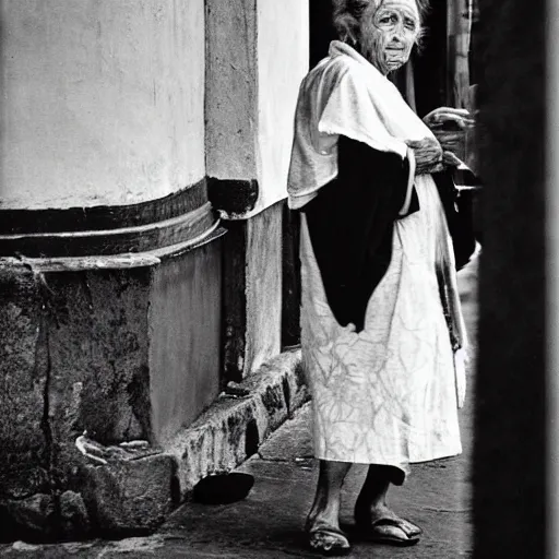 Prompt: old lady in copabana photographed by henri cartier - bresson