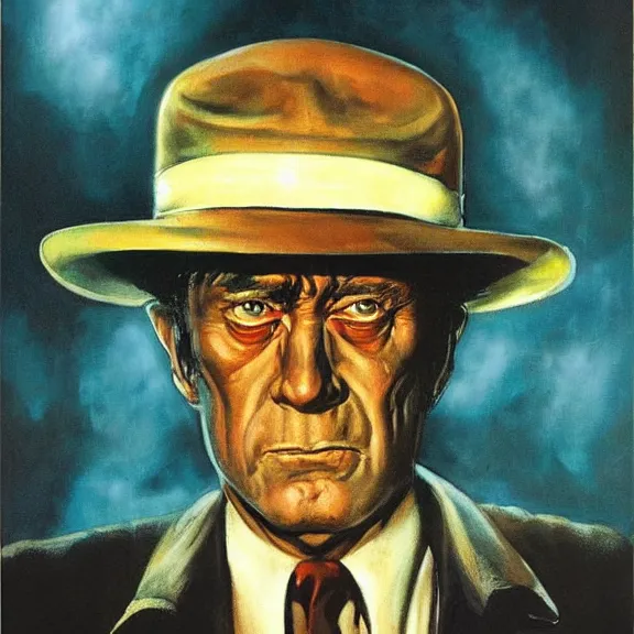 Prompt: portrait of Kolchak by Les Edwards, poster artwork