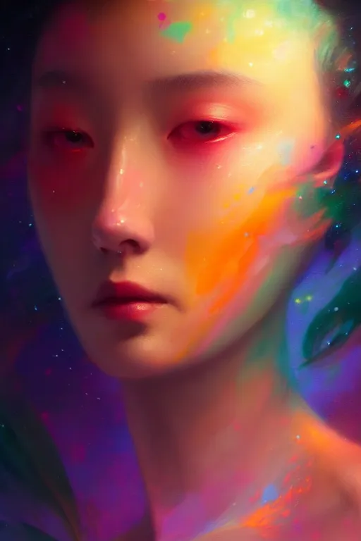 Image similar to the colorful universe can be seen thorough the eye of a beautiful woman, extremely detailed digital painting, in the style of fenghua zhong and ruan jia and jeremy lipking and peter mohrbacher, mystical colors, rim light, beautiful lighting, 8 k, stunning scene, raytracing, octane, trending on artstation