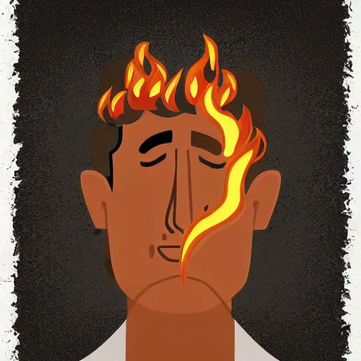 Prompt: A man with fires coming out of his eyes having a smoke, detailed digital art