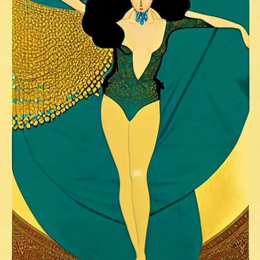 Image similar to turquoise and gold and black portrait of the young actress, eva green as queen of the emerald dead, comic art by joshua middleton, art by coles phillips, tendrils, vamp, elegant, decadent, stylised comic art, klimt, mucha, 1 9 7 0 s poster,