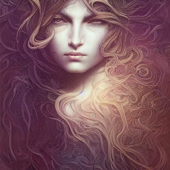 Image similar to a highly detailed beautiful portrait in the style of jean delville and in the style of peter mohrbacher.