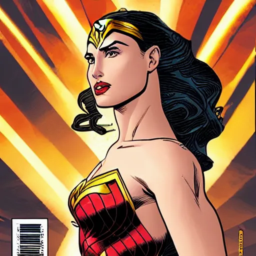 Prompt: Gal Gadot as wonder woman in a vertigo comic, one panel