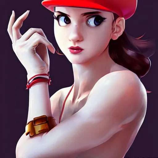 Image similar to mario by artgerm face by wlop, dramatic pose