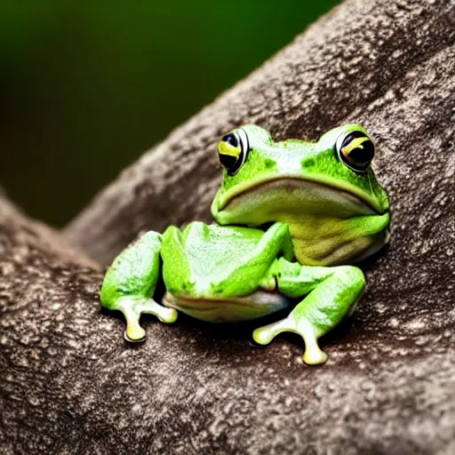 Image similar to frog-cat hybrid, haurless, smooth skin, cuddly, adorable, award-winning photography