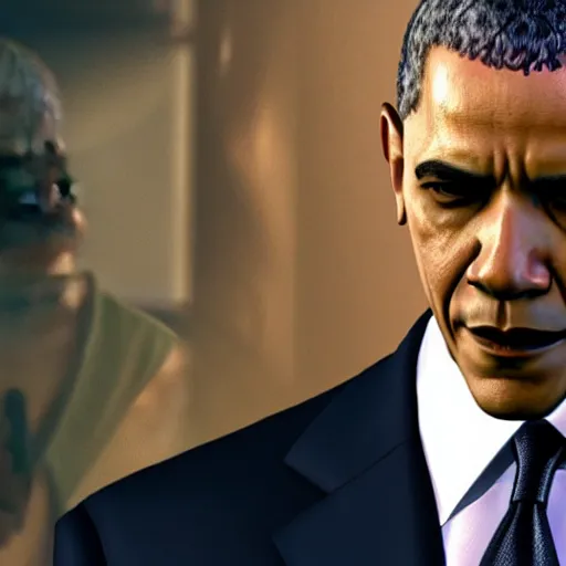 Prompt: Barak Obama in Devil May Cry, film still, photorealistic
