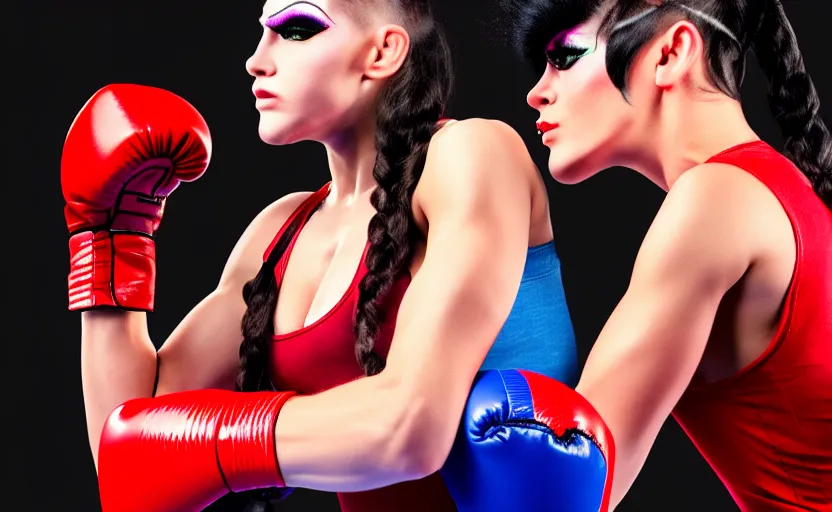 Prompt: boxing girl with drag queen, no blur, 4 k resolution, ultra detailed