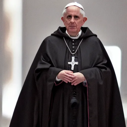 Image similar to pope benedict wearing sith cloak as chancelor palpatine in star wars episode 3, 8 k resolution, cinematic lighting, anatomically correct