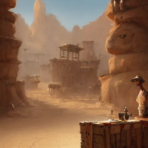 Image similar to a cat merchant in the desert ,digital art,detailed,ultra realistic,art by greg rutkowski W 640