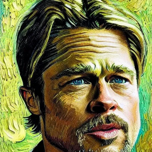 Prompt: brad pitt in the style of van gogh, highly detailed painting, high resolution