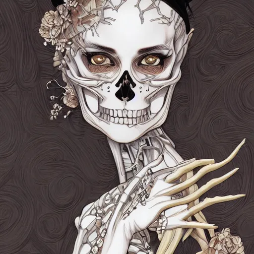 Image similar to anime manga skull portrait young woman skeleton, intricate, elegant, highly detailed, digital art, ffffound, art by JC Leyendecker and sachin teng