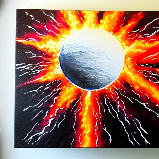 Image similar to nuclear explosion acrylic painting