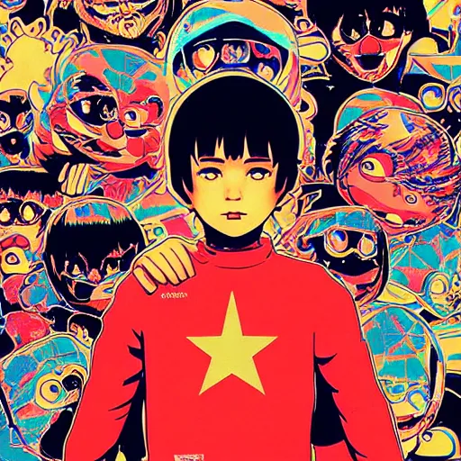 Image similar to holographic sticker of elmo in a gang by ilya kuvshinov katsuhiro otomo