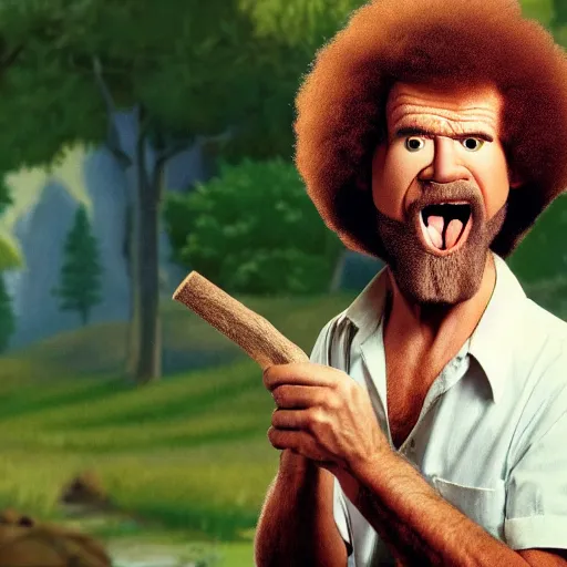 Prompt: angry screaming bob ross with a really long neck