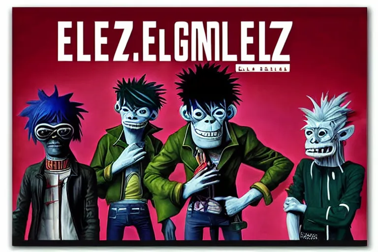 Image similar to gorillaz, elden ring, advertisement