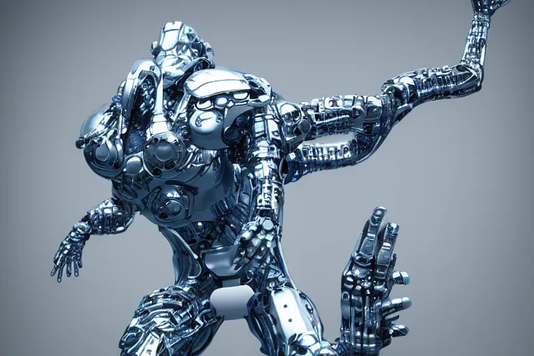 Prompt: futuristic metal cybernetic!! dino!!! white blue grey, octane render, studio light,
