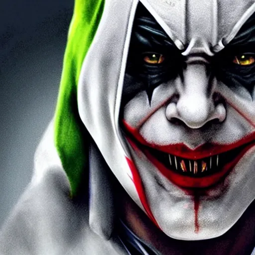 Image similar to ezio auditore as the joker, 8 k, very detailed, very intricate,