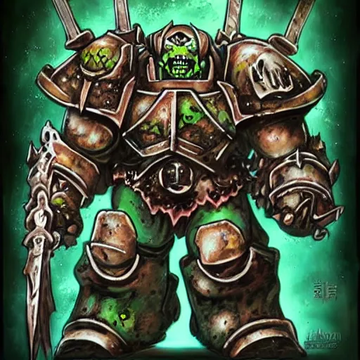 Image similar to nurgle chaos space marine, anime art style, illustration