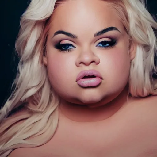 Image similar to a far shot photo of obese trisha paytas trisha paytas, 8k, DSLR, highly detailed skin, highly detailed hands