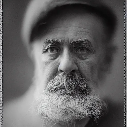 Prompt: sepia photograph of claude monet, portrait, soft focus, sony a 7 r, eye focus