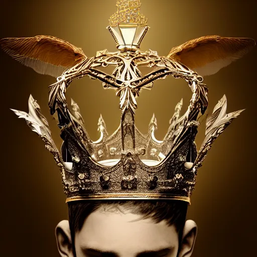 Prompt: elegant king's crown made of wings, delicate, fantasy, intricate, elegant, dramatic lighting, emotionally evoking symbolic metaphor, highly detailed, lifelike, photorealistic, digital painting, artstation, concept art, smooth, sharp focus, illustration, art by John Collier and Albert Aublet and Krenz Cushart and Artem Demura and Alphonse Mucha