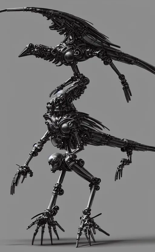 Prompt: biomechanical corvid, style of h. r. geiger, cinematic render