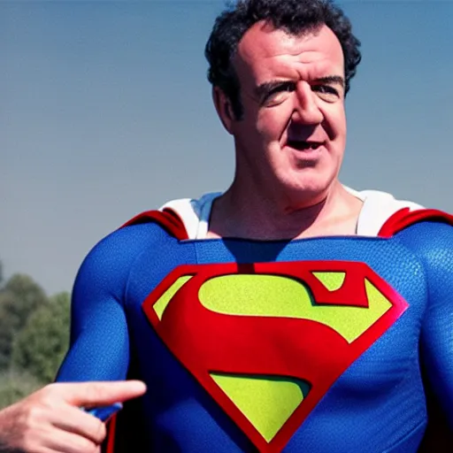 Image similar to film still of jeremy clarkson as superman