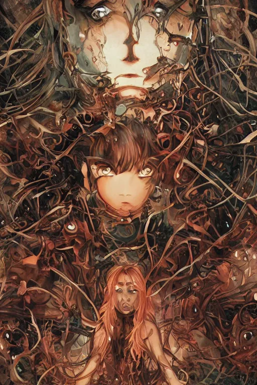 Image similar to spooky and creepypasta halloween night, symmetrical face, anime style, scenery wallpaper aesthetic, cinematic, dramatic, super detailed and intricate, hyper realistic, 4 k render, by artgerm, by kyoung hwan kim, by ralph mcquarrie, by yoshiyuki tomino