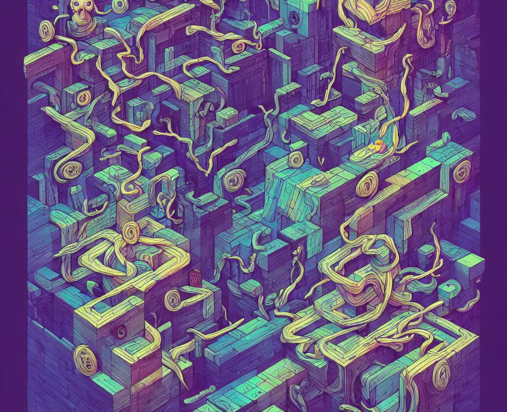 Prompt: arcane twisted turn of fate abstraction, centered award winning ink pen illustration, isometric abstract illustration by dan mumford, edited by craola, technical drawing by beeple and tooth wu, tiny details by artgerm and watercolor girl, symmetrically isometrically centered