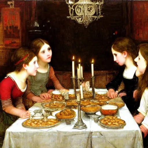 a jewish family eating shabbat dinner, challah bread Stable Diffusion