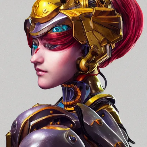 Image similar to studio portrait of lawful good colorful female holy mecha paladin absurdly beautiful, elegant, young sensual graceful woman, ultrafine hyperrealistic detailed face illustration by kim jung gi, irakli nadar, intricate linework, sharp focus, bright colors, matte, octopath traveler, final fantasy, unreal engine highly rendered, global illumination, radiant light, intricate environment