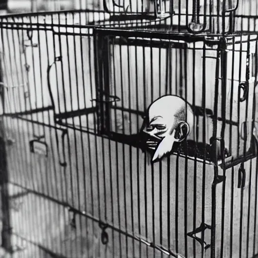 Image similar to nosferatu in a small cage at a pet store, for sale, surrounded by caged animals, detailed photograph