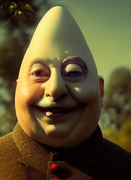 Prompt: portrait of the humpty dumpty by greg rutkowski. cinematic film still, shallow depth of field, 8 0 mm, f 1. 8