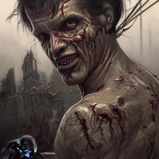 Prompt: ultra realistic illustration, jair bolsonaro as a rotting zombie, fantasy, intricate, horror, highly detailed, digital painting, artstation, concept art, sharp focus, illustration, art by artgerm and greg rutkowski and alphonse mucha