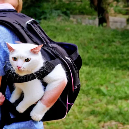 Image similar to a cat carrying a human in a pet backpack