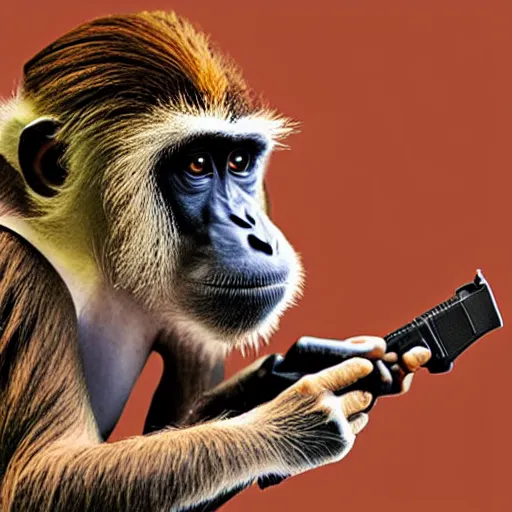 Prompt: a monkey with a pistol