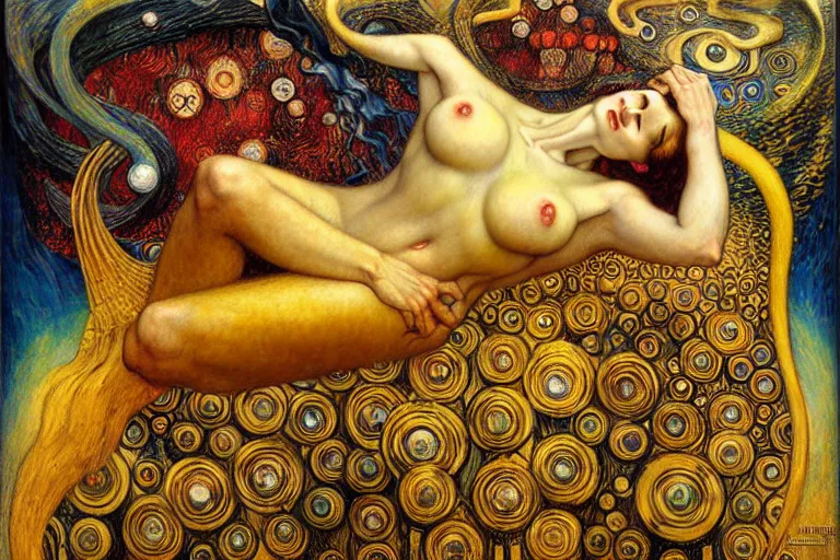 Image similar to Divine Chaos Engine by Karol Bak, Jean Delville, William Blake, Gustav Klimt, and Vincent Van Gogh, symbolist, visionary