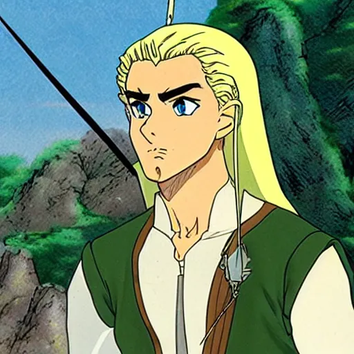 Image similar to legolas from the anime lord of the rings (1986), studio ghibli, very detailed, realistic