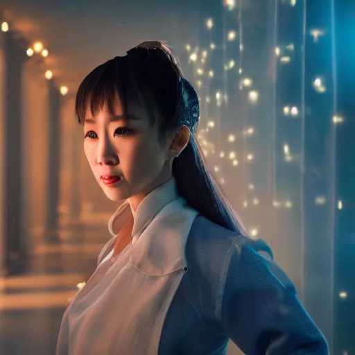 Image similar to Still of Chun Li in the movie The Shining, cinematic lighting, bokeh, 4k